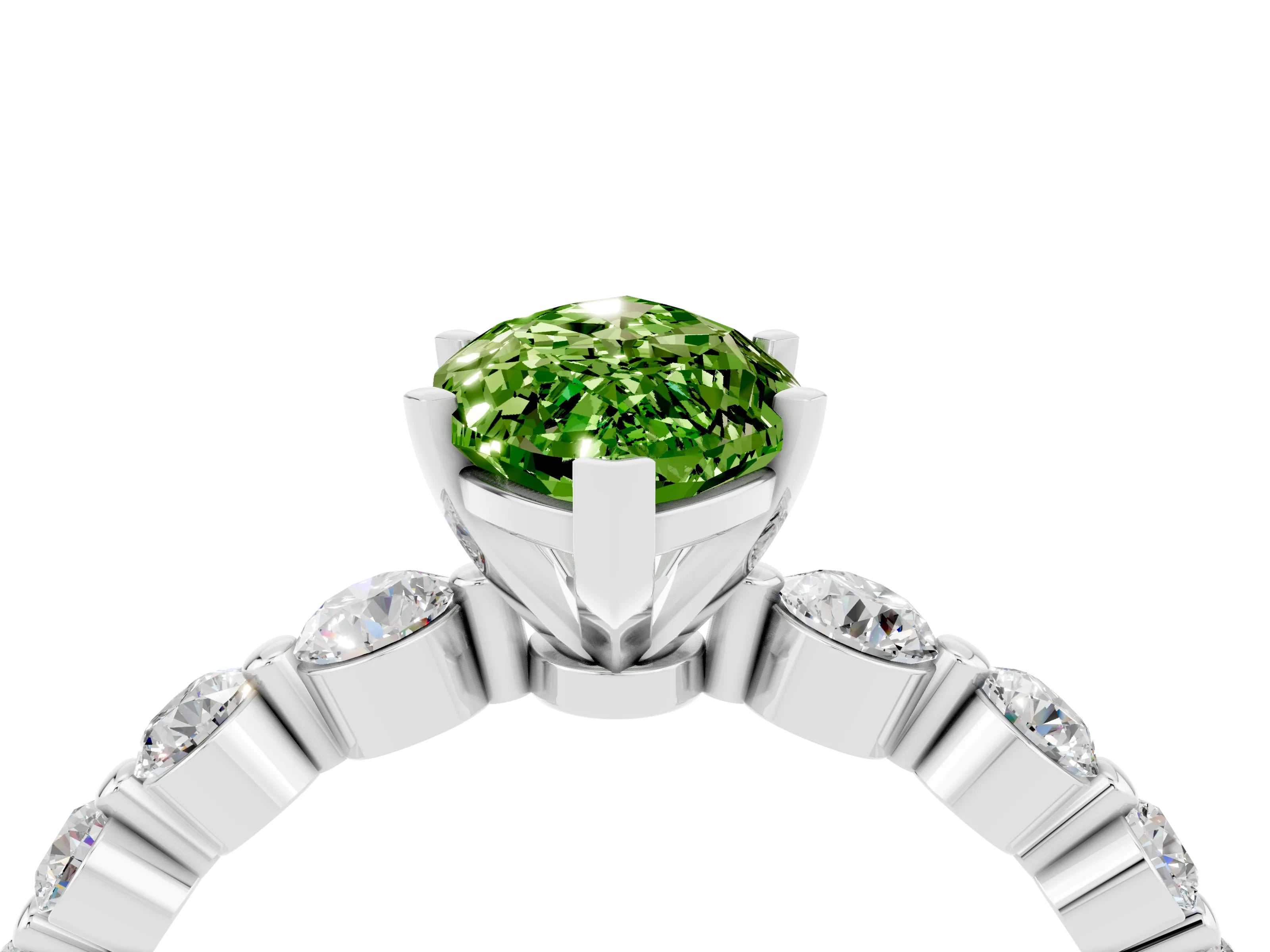 White gold Marquise Cut Solitaire Peridot Ring with Pave Band and Four-Prong Setting_4