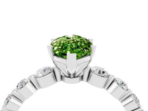 White gold Marquise Cut Solitaire Peridot Ring with Pave Band and Four-Prong Setting_4