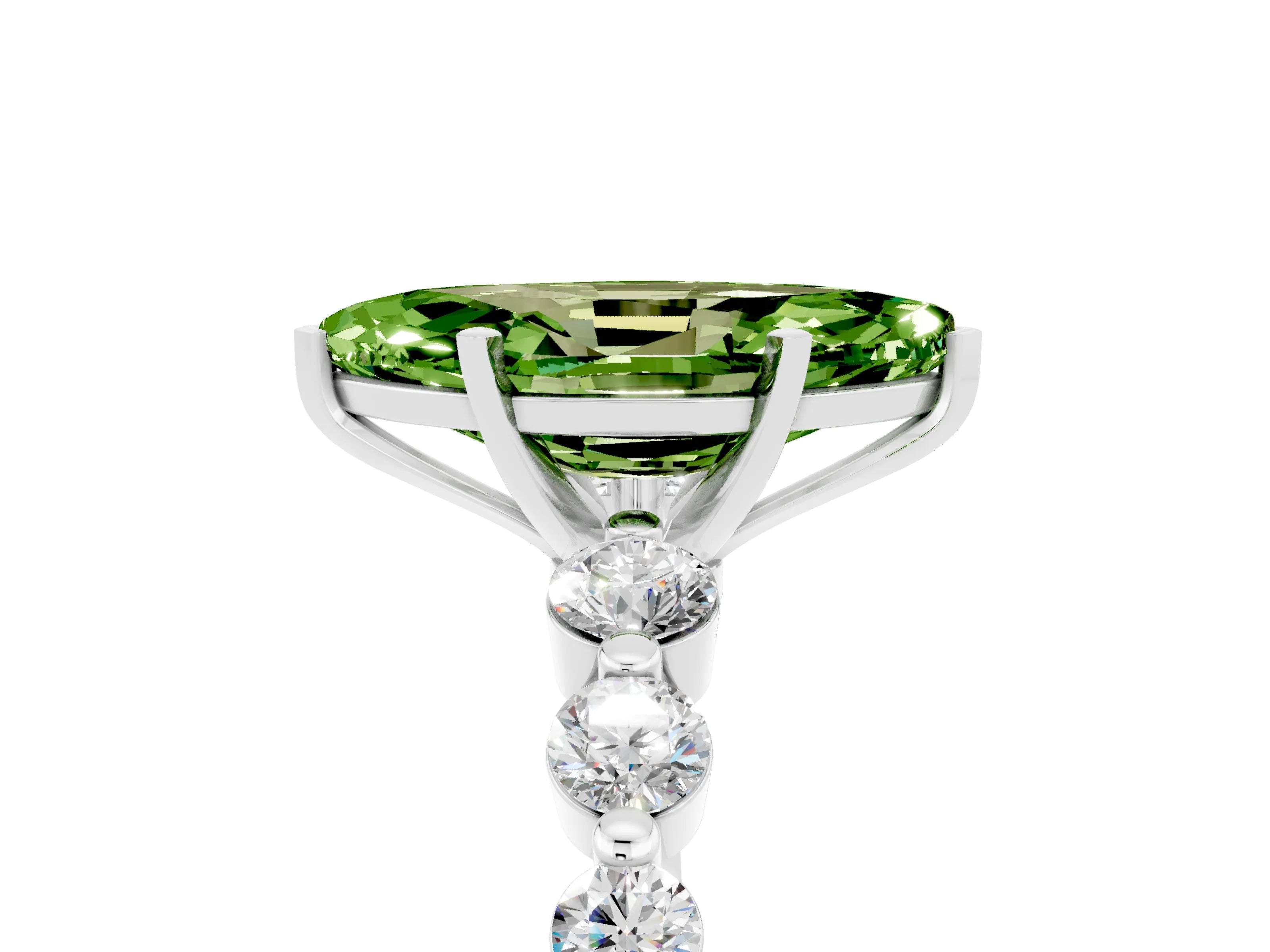 White gold Marquise Cut Solitaire Peridot Ring with Pave Band and Four-Prong Setting_5