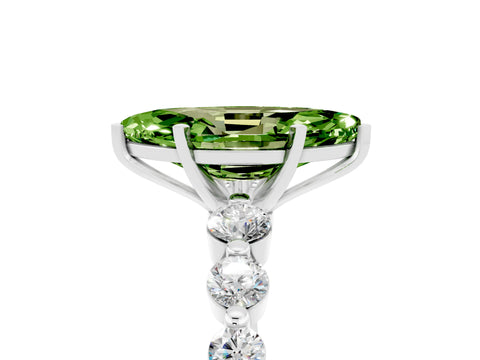 White gold Marquise Cut Solitaire Peridot Ring with Pave Band and Four-Prong Setting_5