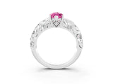 White gold Marquise Cut Solitaire Pink Sapphire Leaf-Inspired Vine Band Ring with Prong Setting_27