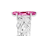 White gold Marquise Cut Solitaire Pink Sapphire Leaf-Inspired Vine Band Ring with Prong Setting_29