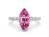 White gold Marquise Cut Solitaire Pink Sapphire Ring with Pave Band and Four-Prong Setting_24