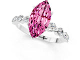 White gold Marquise Cut Solitaire Pink Sapphire Ring with Pave Band and Four-Prong Setting_25
