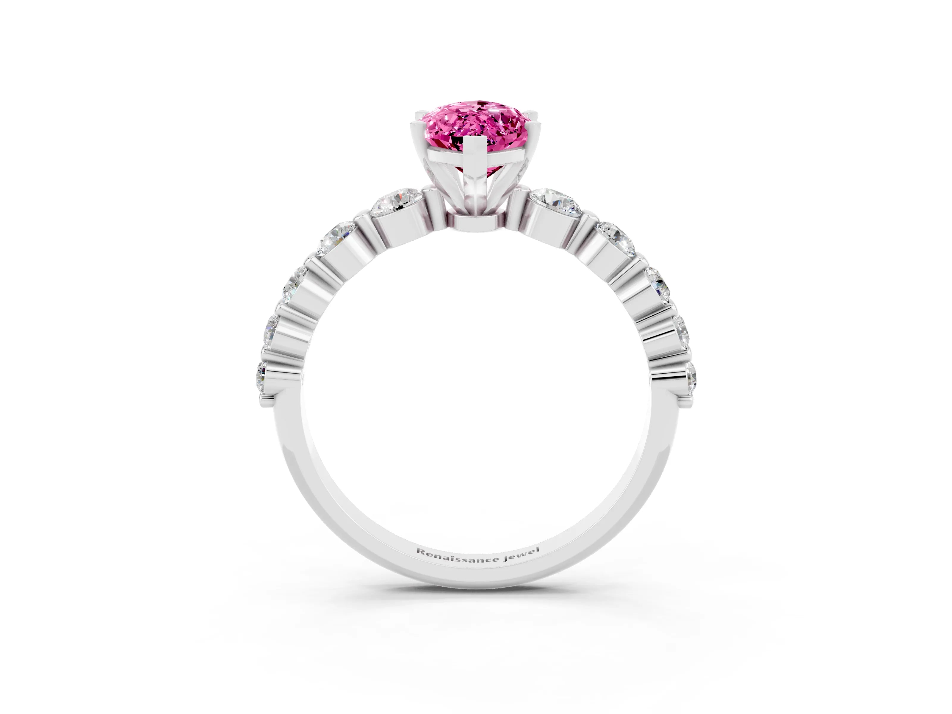 White gold Marquise Cut Solitaire Pink Sapphire Ring with Pave Band and Four-Prong Setting_27