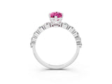 White gold Marquise Cut Solitaire Pink Sapphire Ring with Pave Band and Four-Prong Setting_27
