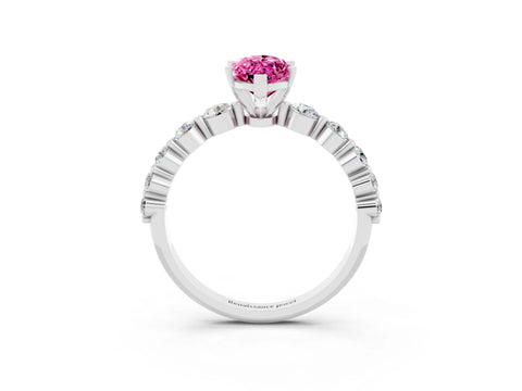 White gold Marquise Cut Solitaire Pink Sapphire Ring with Pave Band and Four-Prong Setting_27