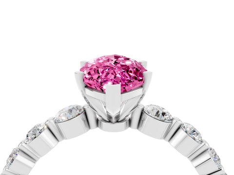 White gold Marquise Cut Solitaire Pink Sapphire Ring with Pave Band and Four-Prong Setting_28