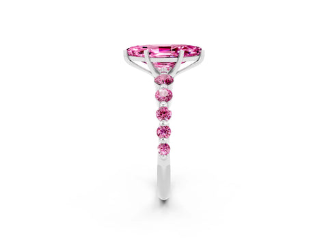 White gold Marquise Cut Solitaire Pink Sapphire Ring with Pave Band and Four-Prong Setting_2