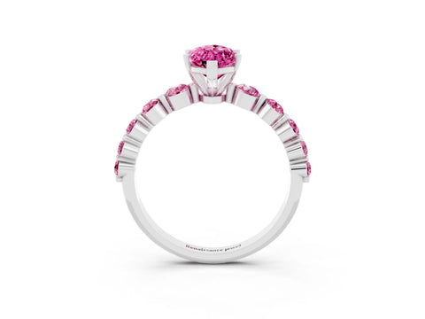 White gold Marquise Cut Solitaire Pink Sapphire Ring with Pave Band and Four-Prong Setting_3