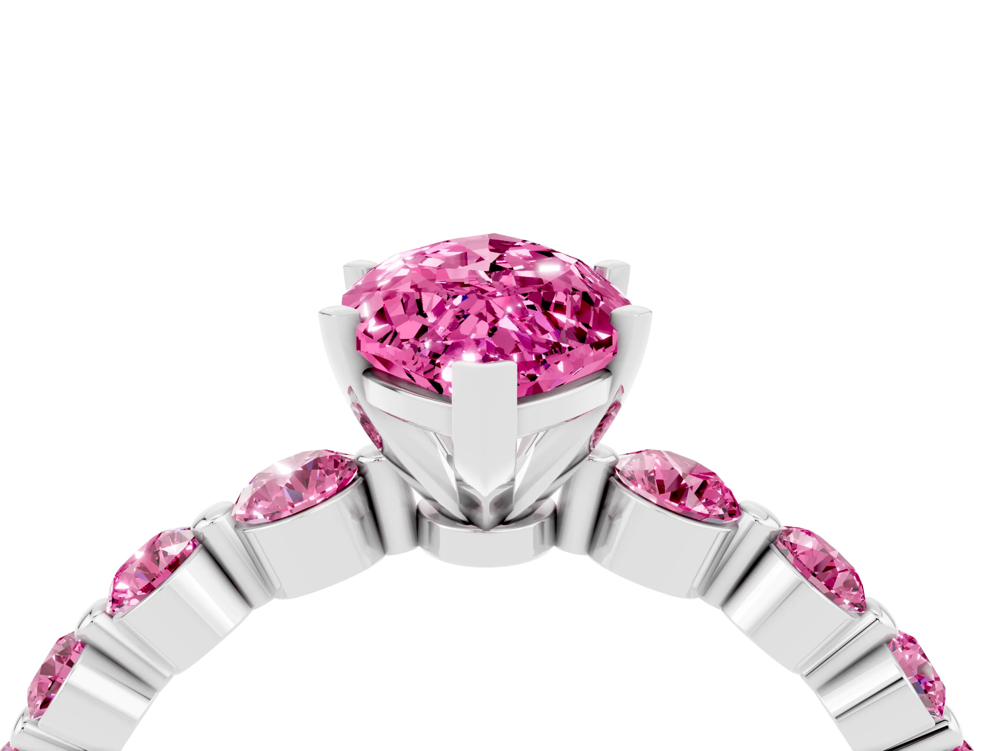 White gold Marquise Cut Solitaire Pink Sapphire Ring with Pave Band and Four-Prong Setting_4