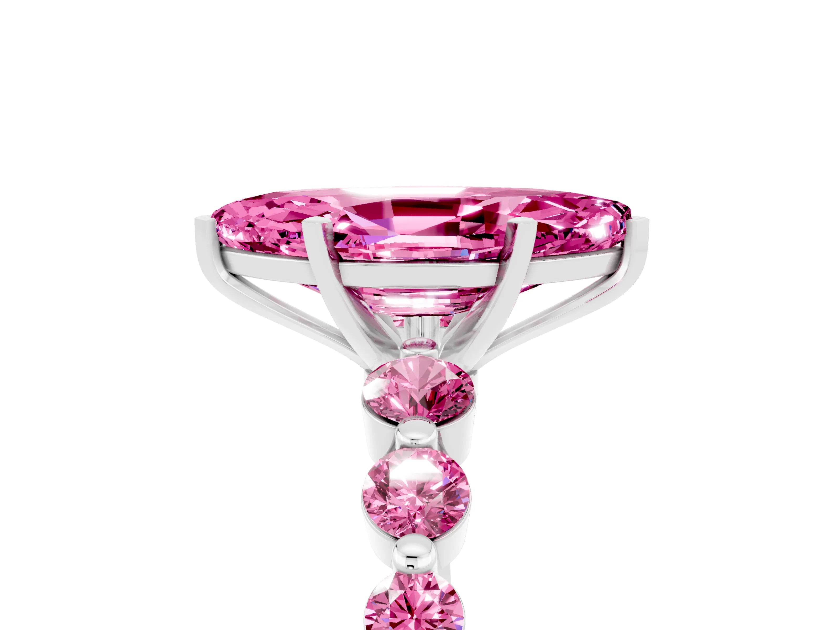 White gold Marquise Cut Solitaire Pink Sapphire Ring with Pave Band and Four-Prong Setting_5