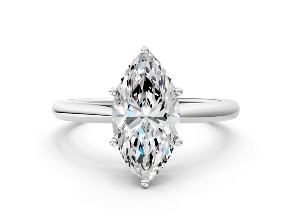 White gold Marquise Cut Solitaire Ring with Cathedral Band and Four-Prong Setting