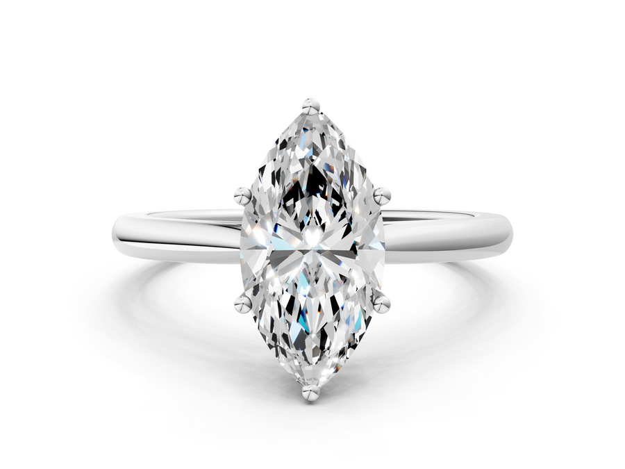 White gold Marquise Cut Solitaire Ring with Cathedral Band and Four-Prong Setting