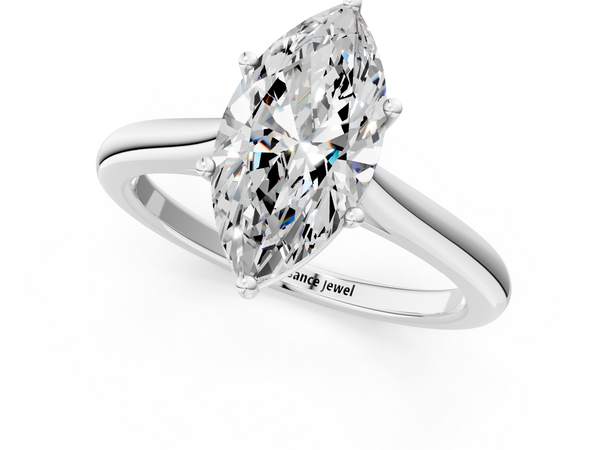 White gold Marquise Cut Solitaire Ring with Cathedral Band and Four-Prong Setting