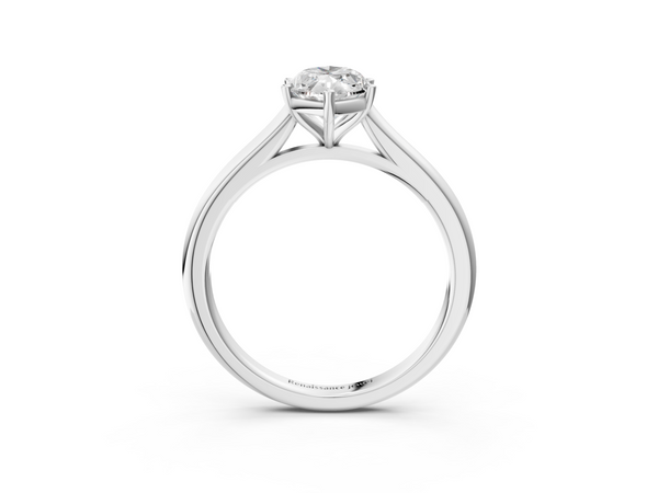 White gold Marquise Cut Solitaire Ring with Cathedral Band and Four-Prong Setting