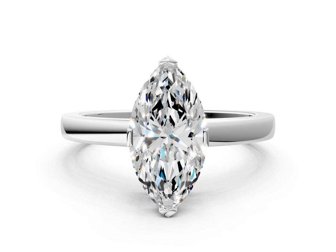 White gold Marquise Cut Solitaire Ring with Four-Prong Setting and Classic Band_57