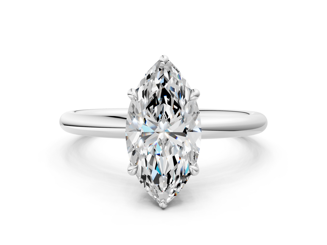 White gold Marquise Cut Solitaire Ring with Thin Band and Four-Prong Setting_49
