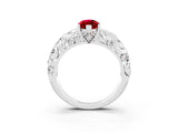 White gold Marquise Cut Solitaire Ruby Leaf-Inspired Vine Band Ring with Prong Setting_3