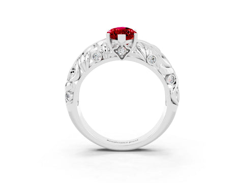 White gold Marquise Cut Solitaire Ruby Leaf-Inspired Vine Band Ring with Prong Setting_3