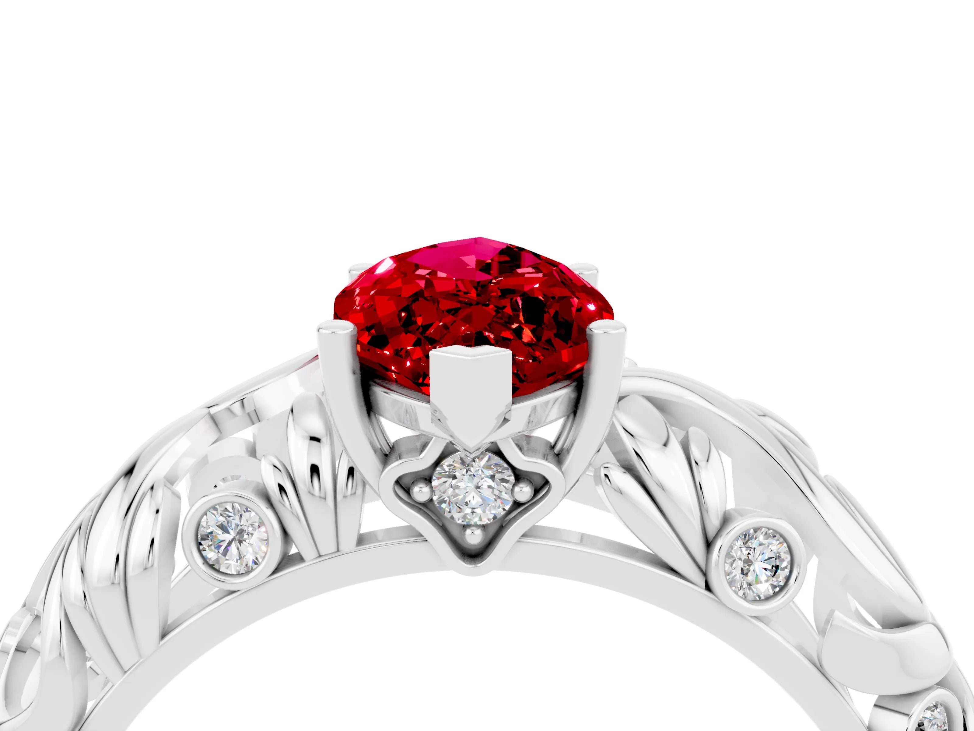 White gold Marquise Cut Solitaire Ruby Leaf-Inspired Vine Band Ring with Prong Setting_4