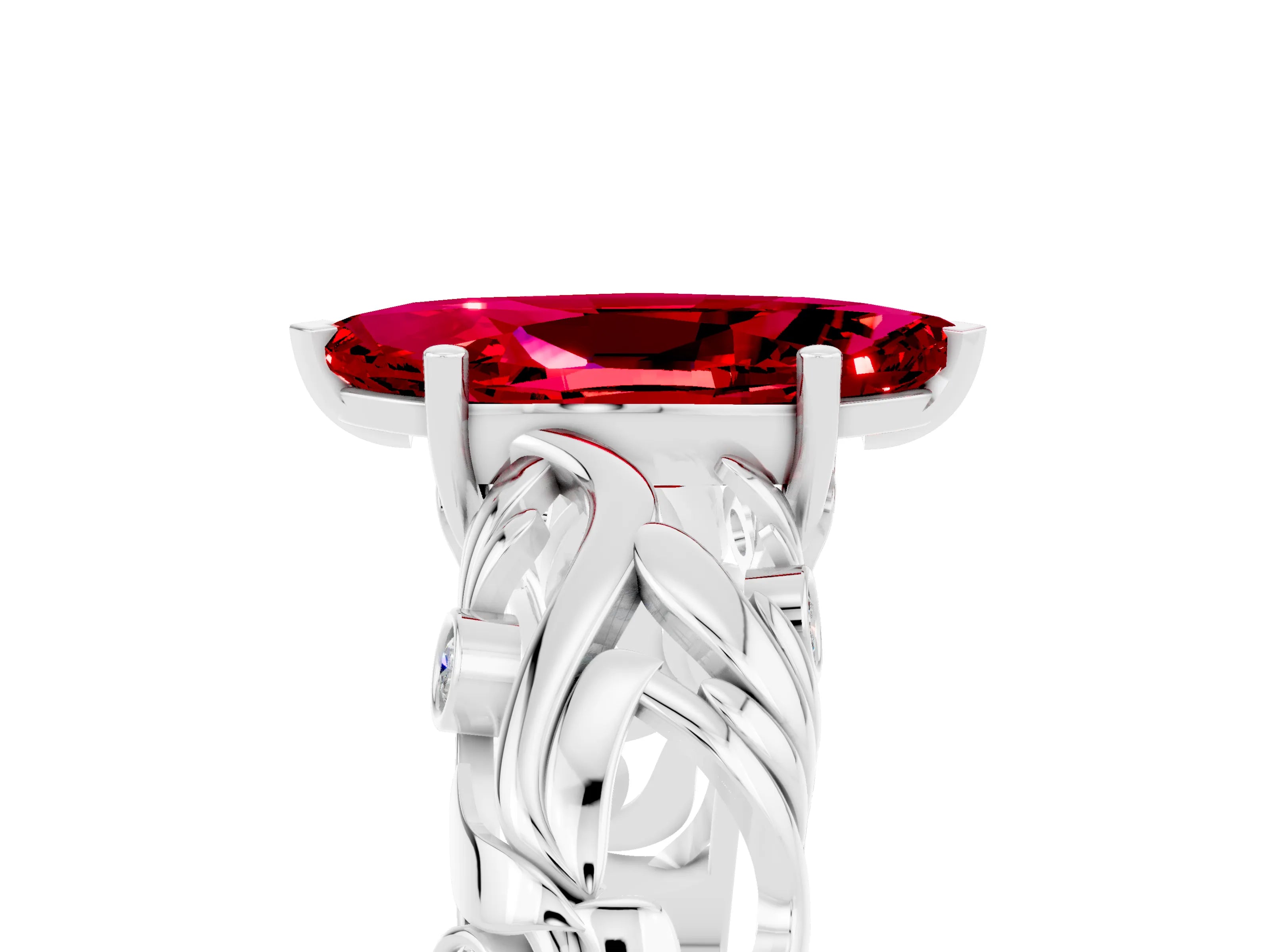 White gold Marquise Cut Solitaire Ruby Leaf-Inspired Vine Band Ring with Prong Setting_5