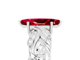 White gold Marquise Cut Solitaire Ruby Leaf-Inspired Vine Band Ring with Prong Setting_5