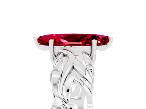White gold Marquise Cut Solitaire Ruby Leaf-Inspired Vine Band Ring with Prong Setting_5
