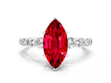 White gold Marquise Cut Solitaire Ruby Ring with Pave Band and Four-Prong Setting