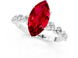 White gold Marquise Cut Solitaire Ruby Ring with Pave Band and Four-Prong Setting_1