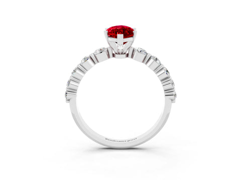 White gold Marquise Cut Solitaire Ruby Ring with Pave Band and Four-Prong Setting_3