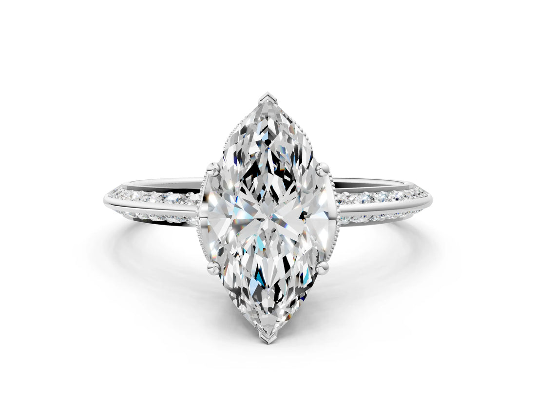 White gold Marquise Cut Solitaire Split Shank Pave Diamond Engagement Ring with Four-Prong Setting_13