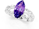 White gold Marquise Cut Solitaire Tanzanite Leaf-Inspired Vine Band Ring with Prong Setting_1