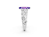 White gold Marquise Cut Solitaire Tanzanite Leaf-Inspired Vine Band Ring with Prong Setting_2
