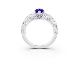 White gold Marquise Cut Solitaire Tanzanite Leaf-Inspired Vine Band Ring with Prong Setting_3
