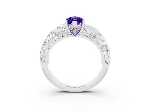 White gold Marquise Cut Solitaire Tanzanite Leaf-Inspired Vine Band Ring with Prong Setting_3
