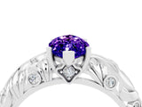 White gold Marquise Cut Solitaire Tanzanite Leaf-Inspired Vine Band Ring with Prong Setting_4