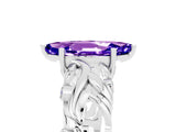 White gold Marquise Cut Solitaire Tanzanite Leaf-Inspired Vine Band Ring with Prong Setting_5