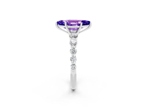 White gold Marquise Cut Solitaire Tanzanite Ring with Pave Band and Four-Prong Setting_2