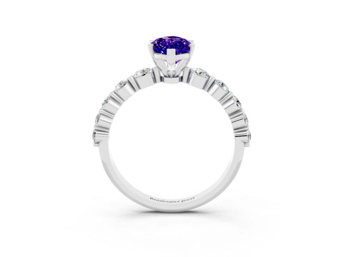 White gold Marquise Cut Solitaire Tanzanite Ring with Pave Band and Four-Prong Setting_3