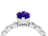 White gold Marquise Cut Solitaire Tanzanite Ring with Pave Band and Four-Prong Setting_4
