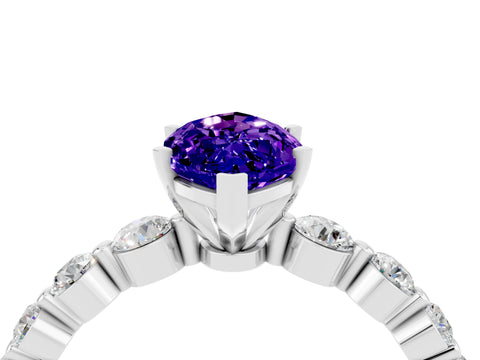 White gold Marquise Cut Solitaire Tanzanite Ring with Pave Band and Four-Prong Setting_4