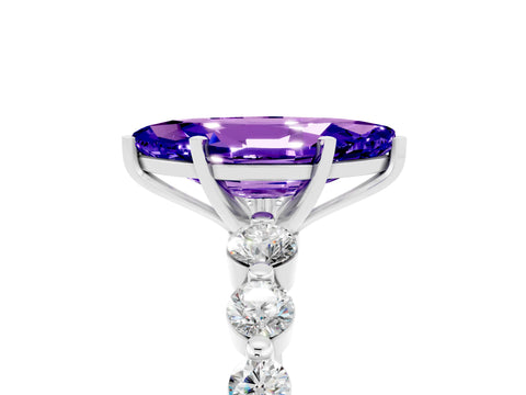 White gold Marquise Cut Solitaire Tanzanite Ring with Pave Band and Four-Prong Setting_5