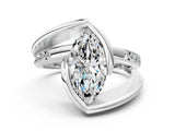 White gold Marquise Cut Solitaire Tension-Set Diamond Split Shank Ring_443