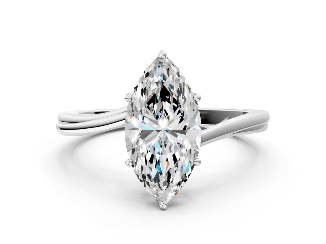 White gold Marquise Cut Solitaire Twist Band Ring with Four-Prong Setting_110