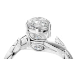 White gold Marquise Cut Solitaire Twist Engagement Ring with Leaf Accents and Prong Setting_11