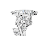 White gold Marquise Cut Solitaire Twist Engagement Ring with Leaf Accents and Prong Setting_12