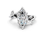 White gold Marquise Cut Solitaire Twist Engagement Ring with Leaf Accents and Prong Setting_19