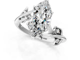 White gold Marquise Cut Solitaire Twist Engagement Ring with Leaf Accents and Prong Setting_20