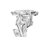 White gold Marquise Cut Solitaire Twist Engagement Ring with Leaf Accents and Prong Setting_24